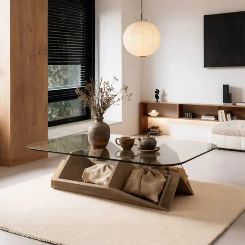 Home Decor Center - Chińskie szklane stoliki kawowe drewniane czarne