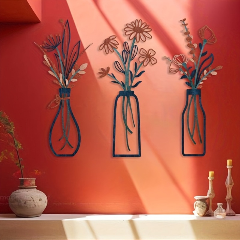 Home Decor Vase With Flowers - 3 Duże kwiatowe rzeźby ścienne -