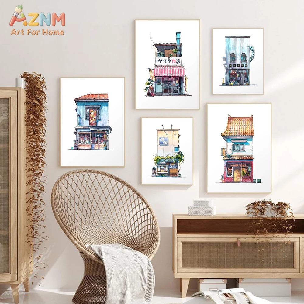 Home Decor Shop - AZNM Japoński Sklep Akwarelowy Obraz na