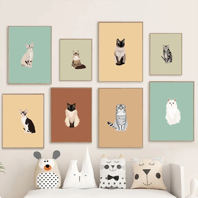 Home Decor Minimal - Urocze plakaty z kotami siamezami, sfinksem,