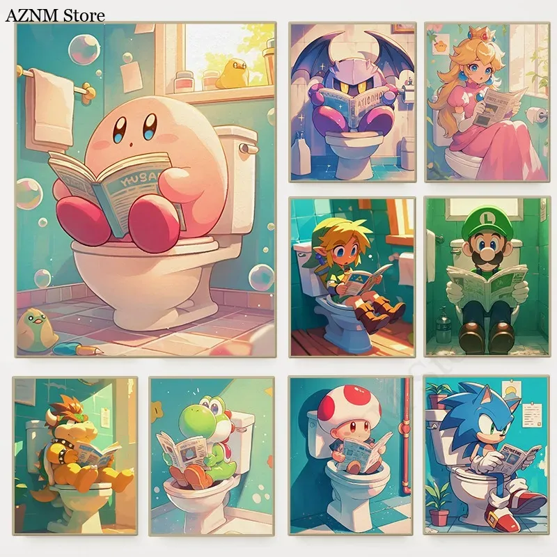 Watercolor Poster Print - Zabawny Plakat z Kreskówkowymi Postaciami z