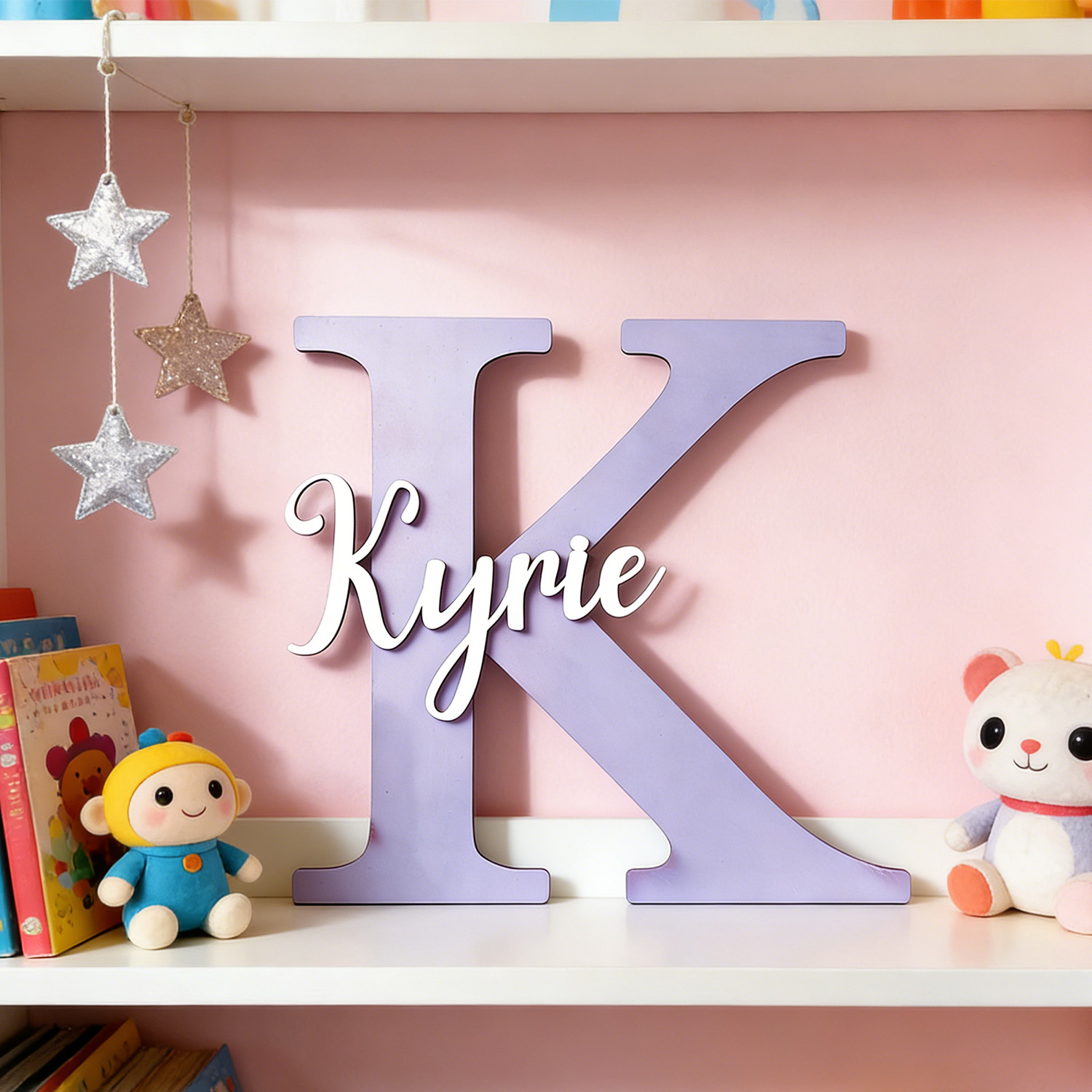 Wooden Letter Sign - 1 szt. Personalizowana, dwuwarstwowa, jasnofioletowa drewniana
