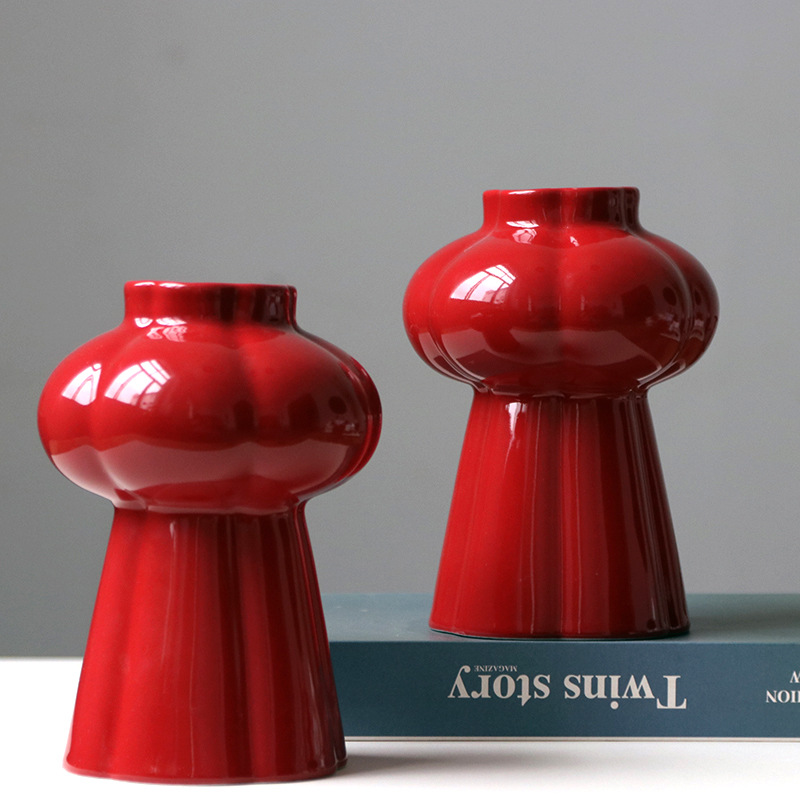 Home Decor Center - 1 szt. Czerwony ceramiczny wazon, dekoracyjna