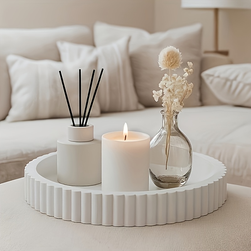 Home Decor Center - Okrągła Biała Taca Nowoczesna Falista Taca