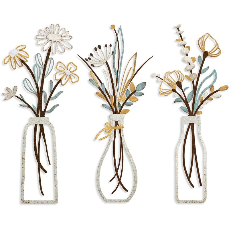 Home Decor Minimalist Style - 3 szt. Metalowe kwiaty, dekoracja ścienna,