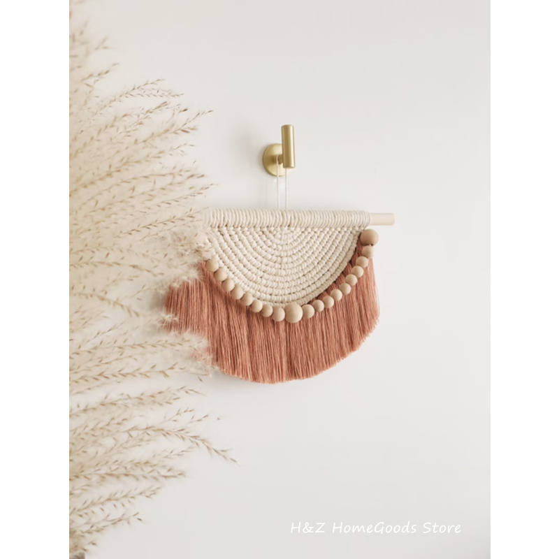 Yarn Home Decor - Makrama wiszące gobeliny ścienne z drewnianymi