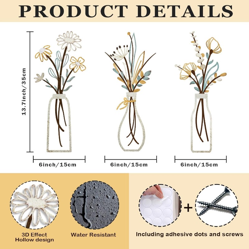 3 szt. Metalowe kwiaty, dekora – Home Decor Minimalist Style recenzja i cena