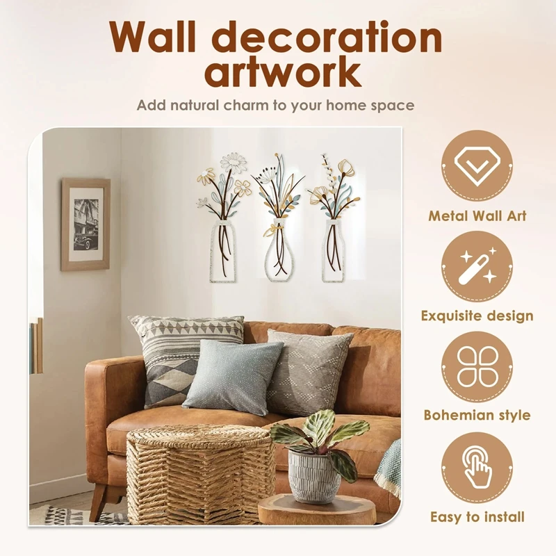 3 szt. Metalowe kwiaty, dekora – Home Decor Minimalist Style recenzja i cena